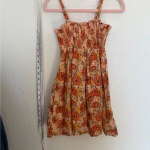 Angel Dear Peach-Pink Floral Smocked Sundress with Orange Blooms